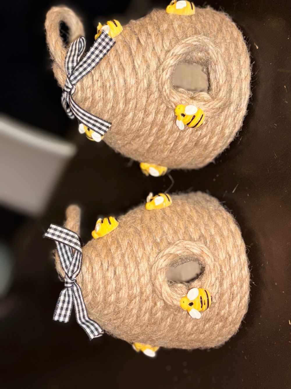 Handcrafted Jute Beehive Home Accent with Yellow Bee Accents